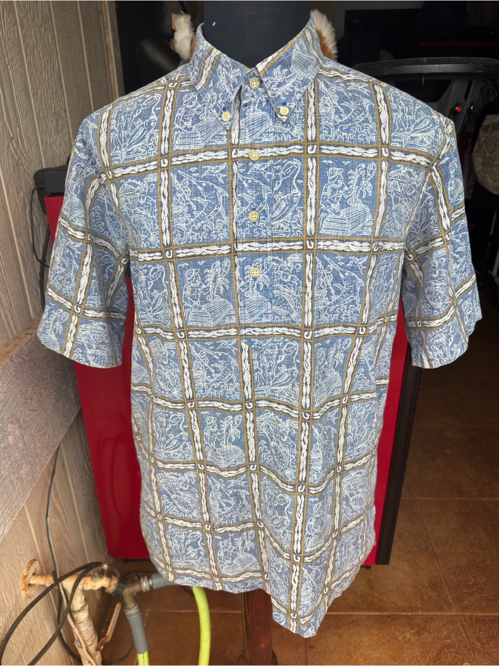 PreOwned Reyn Spooner Blue Hawaiian Print Pullover Men's Large